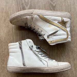 Golden Goose White High-Top Sneakers with Gold Star